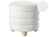 Pouffe Off-White Teddy Boucle Upholstery Pine Wood Legs Footstool Home Accessories Living Room Beliani