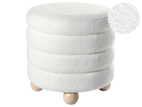 Pouffe Off-White Teddy Boucle Upholstery Pine Wood Legs Footstool Home Accessories Living Room Beliani