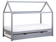 Kids House Trundle Bed Grey Pine Wood EU Single Size 3ft Slatted Base Bed for Toddler Modern Nursery Beliani