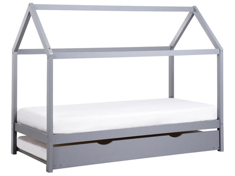 Kids House Trundle Bed Grey Pine Wood EU Single Size 3ft Slatted Base Bed for Toddler Modern Nursery Beliani