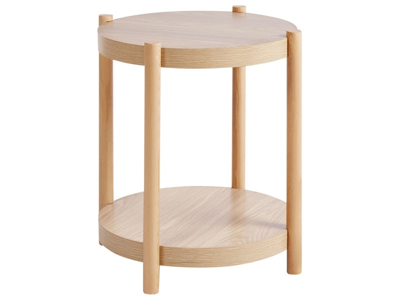 Side Table Light Wood Tabletop Round Small Shelf Storage Living Room Furniture Beliani