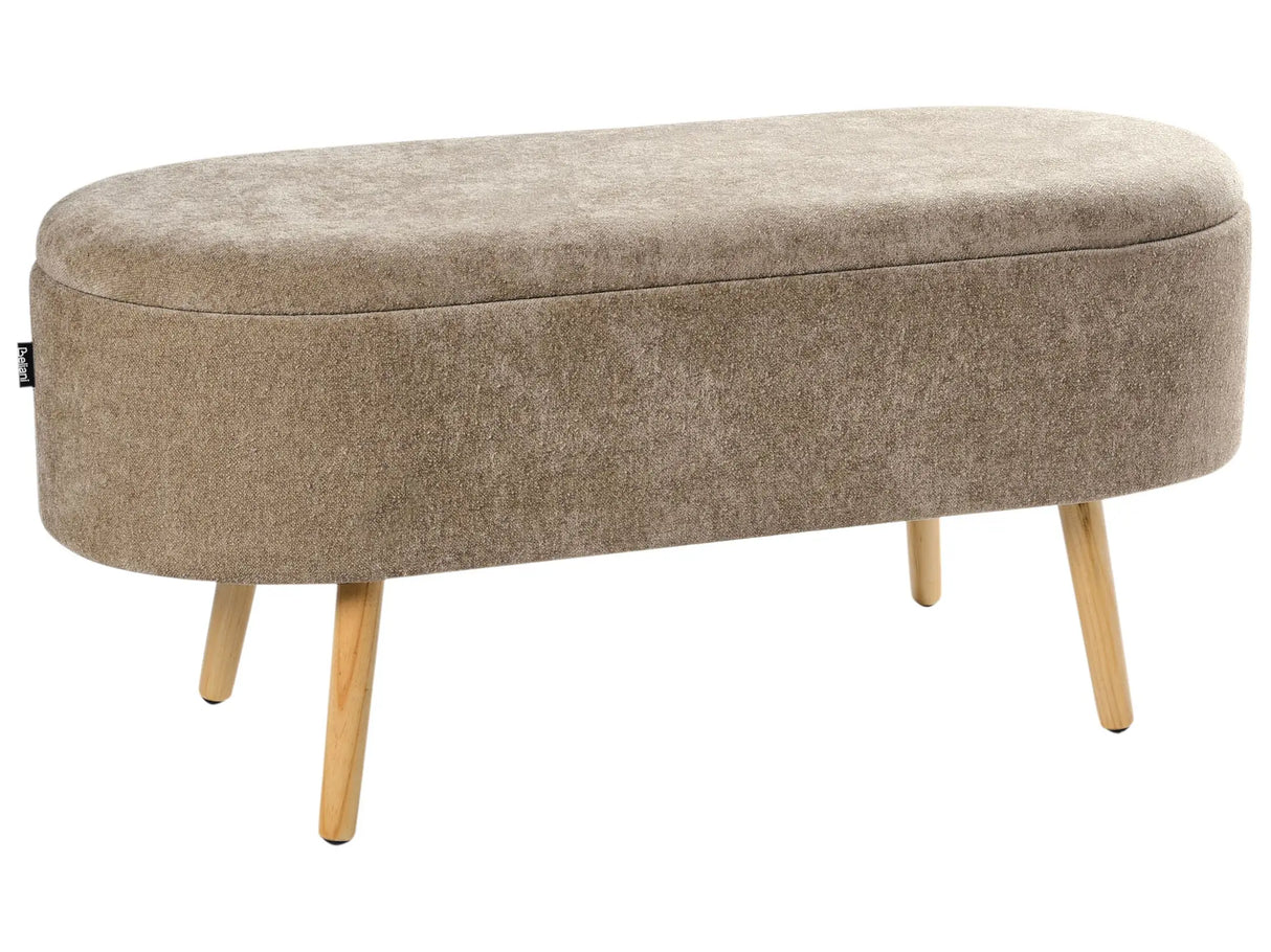 Bench Light Brown Chenille Fabric Upholstery Pine Wood Legs with Storage Bedroom Living Room Accessory Beliani