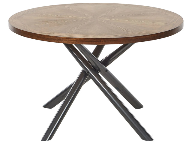 Dining Table Brown Ash Wood Grey MDF Metal Legs Crossed  120 cm Round 4-6 People Modern Beliani