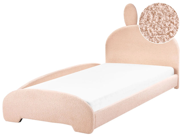 Bed Beige Beige Boucle Upholstered Frame Headrest 3ft EU Single Size Bedroom Kids Room Modern Traditional Beliani