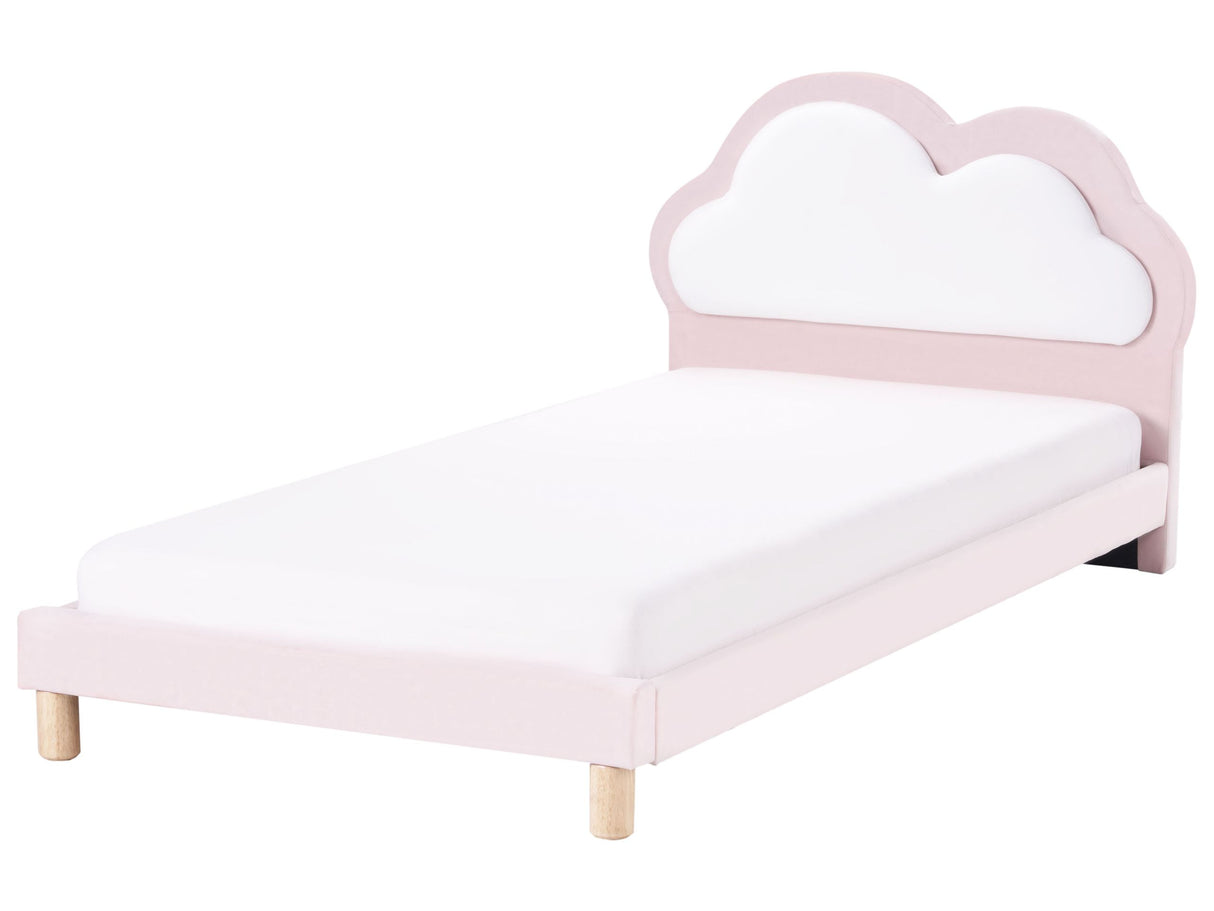 Bed Pink and White Velvet Upholstered Frame Headrest 3ft EU Single Size Bedroom Kids Room Modern Traditional Beliani