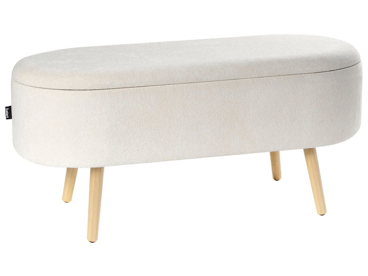 Bedroom Storage Bench Off-White Upholstered Wooden Legs Hallway Seat with Storage Beliani