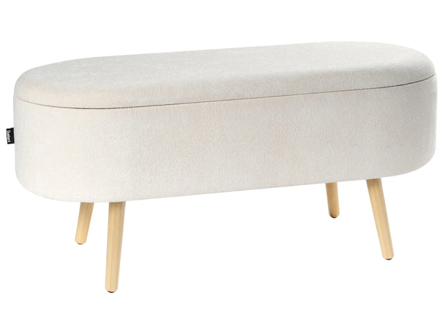 Bedroom Storage Bench Off-White Upholstered Wooden Legs Hallway Seat with Storage Beliani
