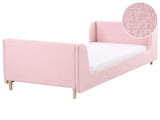 Bed Pink Boucle Upholstered Frame Headrest 3ft EU Single Size Bedroom Kids Room Modern Traditional Beliani