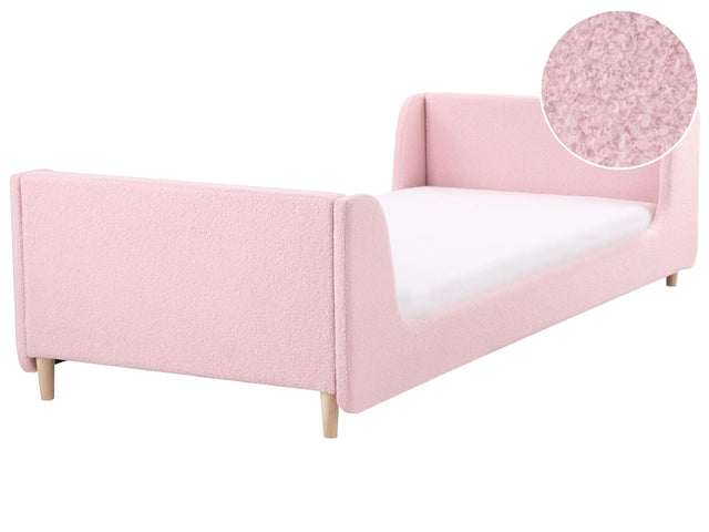 Bed Pink Boucle Upholstered Frame Headrest 3ft EU Single Size Bedroom Kids Room Modern Traditional Beliani