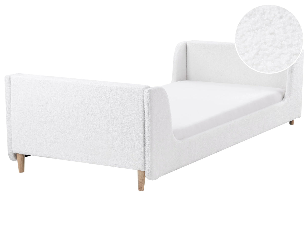 Bed Off-White Boucle Upholstered Frame Headrest 3ft EU Single Size Bedroom Kids Room Modern Traditional Beliani
