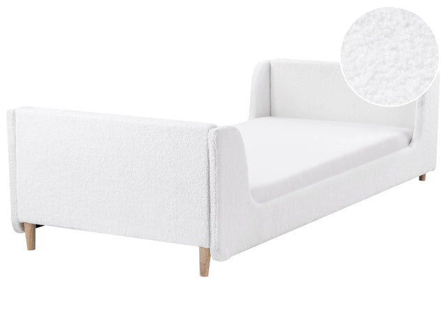 Bed Off-White Boucle Upholstered Frame Headrest 3ft EU Single Size Bedroom Kids Room Modern Traditional Beliani