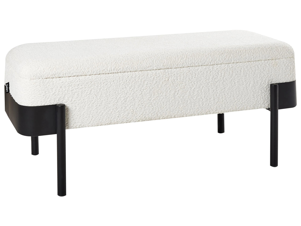 Bedroom Storage Bench Off White Polyester Fabric Upholstery Black Legs Cottage Design Solid Colour Living Room Furniture Beliani