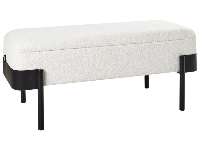 Bedroom Storage Bench Off White Polyester Fabric Upholstery Black Legs Cottage Design Solid Colour Living Room Furniture Beliani