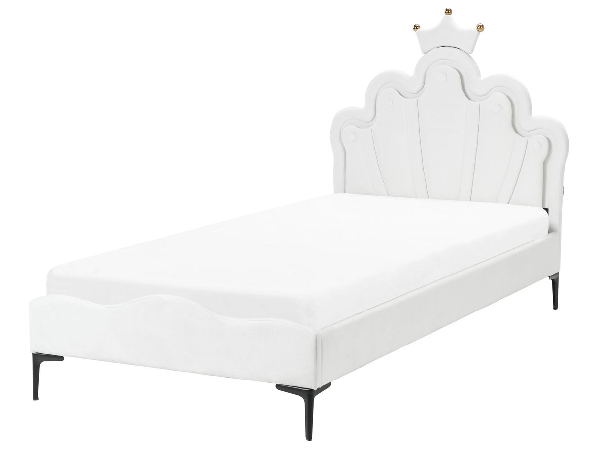 Bed White Velvet Upholstered Frame Headrest with LED Light 3ft EU Single Size Bedroom Kids Room Modern Traditional Beliani