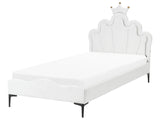 Bed White Velvet Upholstered Frame Headrest with LED Light 3ft EU Single Size Bedroom Kids Room Modern Traditional Beliani