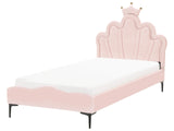 Bed Pink Velvet Upholstered Frame Headrest with LED Light 3ft EU Single Size Bedroom Kids Room Modern Traditional Beliani