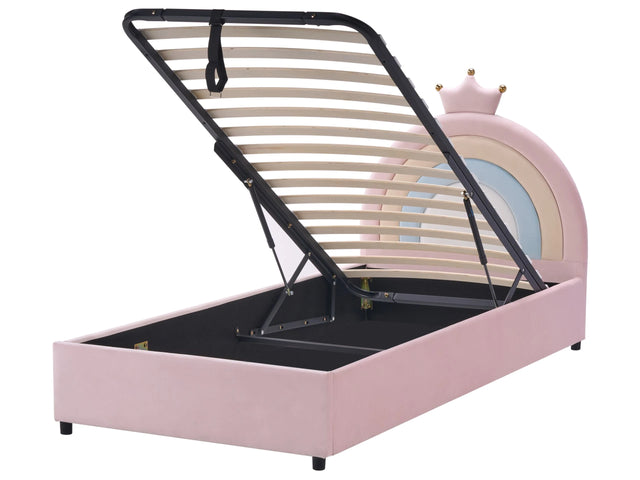 Bed Pink Velvet Upholstered Frame Headrest 3ft EU Single Size Bedroom with Storage Kids Room Modern Traditional Beliani