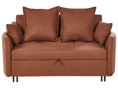 2 Seater Sofa Bed Golden Brown Sleeping Function Profiled Armrests Beliani