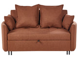 2 Seater Sofa Bed Golden Brown Sleeping Function Profiled Armrests Beliani