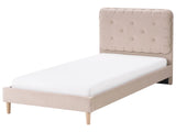 Bed Beige Velvet Upholstered Frame Headrest 3ft EU Single Size Bedroom Kids Room Modern Traditional Beliani