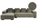 Right Hand Corner Sofa Green Corduroy L-Shaped 4 Seater Jumbo Cord with Throw Pillows Modern Design Beliani