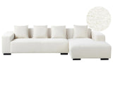Left Hand Corner Sofa White Boucle L-Shaped 4 Seater with Throw Pillows Modern Design Beliani