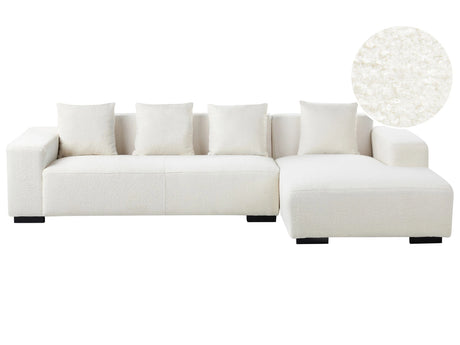 Left Hand Corner Sofa White Boucle L-Shaped 4 Seater with Throw Pillows Modern Design Beliani