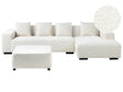 Left Hand Corner Sofa with Ottoman White Boucle L-Shaped 4 Seater with Throw Pillows Modern Design Beliani