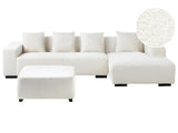 Left Hand Corner Sofa with Ottoman White Boucle L-Shaped 4 Seater with Throw Pillows Modern Design Beliani