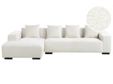 Right Hand Corner Sofa White Boucle L-Shaped 4 Seater with Throw Pillows Modern Design Beliani