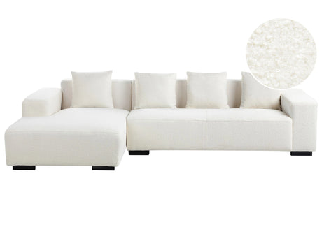 Right Hand Corner Sofa White Boucle L-Shaped 4 Seater with Throw Pillows Modern Design Beliani