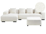 Right Hand Corner Sofa with Ottoman White Boucle L-Shaped 4 Seater with Throw Pillows Modern Design Beliani