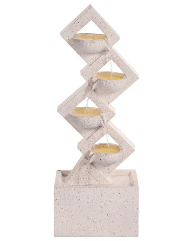 Outdoor Water Feature Beige Resin Fountain Garden with LED Light Plugged Modern Design Beliani