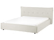 EU King Size Waterbed Off-White Linen Fabric Upholstery 5ft3 Black Legs with Headboard and Slatted Bed Frame Bedroom Furniture Beliani
