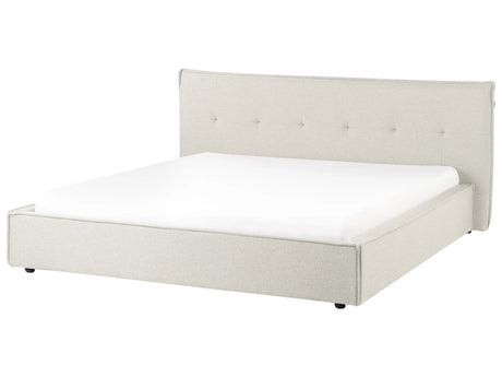 EU Super King Size Waterbed Off-White Linen Fabric Upholstery 6ft Black Legs with Headboard and Slatted Bed Frame Bedroom Furniture Beliani