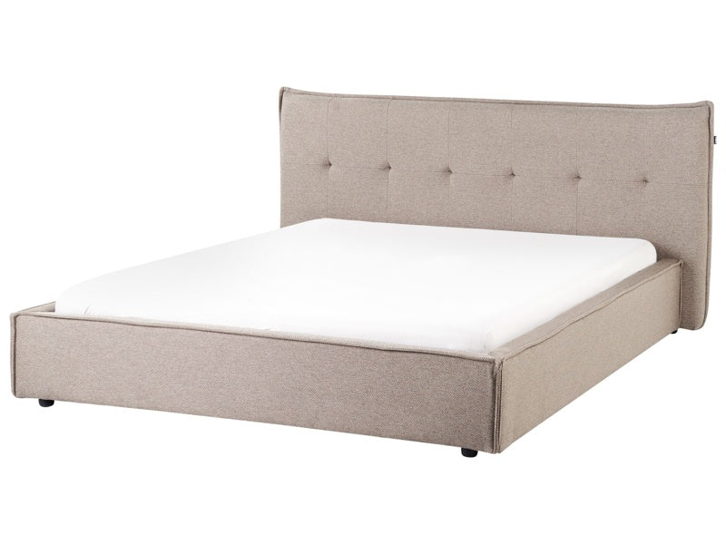 EU King Size Waterbed Taupe Linen Fabric Upholstery 5ft3 Black Legs with Headboard and Slatted Bed Frame Bedroom Furniture Beliani