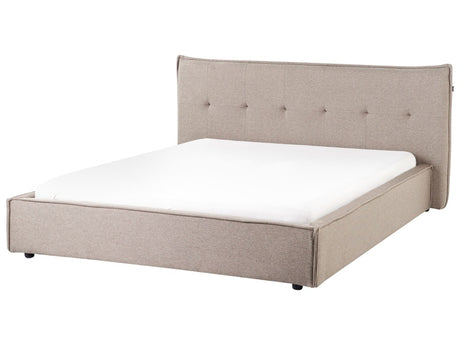 EU King Size Waterbed Taupe Linen Fabric Upholstery 5ft3 Black Legs with Headboard and Slatted Bed Frame Bedroom Furniture Beliani