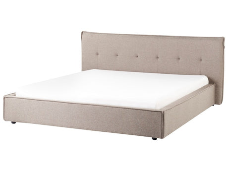 EU Super King Size Waterbed Taupe Linen Fabric Upholstery 6ft Black Legs with Headboard and Slatted Bed Frame Bedroom Furniture Beliani