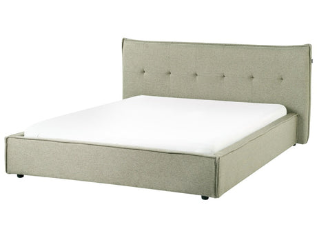 EU King Size Waterbed Green Linen Fabric Upholstery 5ft3 Black Legs with Headboard and Slatted Bed Frame Bedroom Furniture Beliani