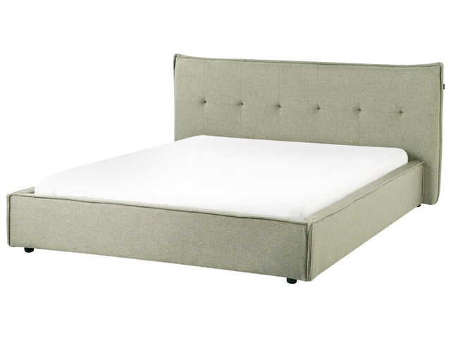 EU King Size Waterbed Green Linen Fabric Upholstery 5ft3 Black Legs with Headboard and Slatted Bed Frame Bedroom Furniture Beliani