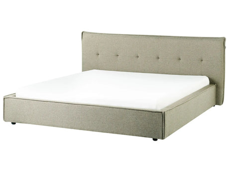 EU Super King Size Waterbed Green Linen Fabric Upholstery 6ft Black Legs with Headboard and Slatted Bed Frame Bedroom Furniture Beliani