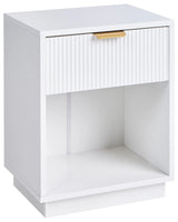 Bedside Table White MDF 1 Storage Drawer with Fluted Front 1 Shelf Gold Handle Modern Design Bedroom Beliani