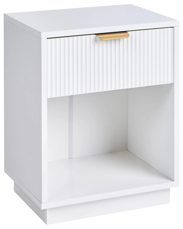 Bedside Table White MDF 1 Storage Drawer with Fluted Front 1 Shelf Gold Handle Modern Design Bedroom Beliani