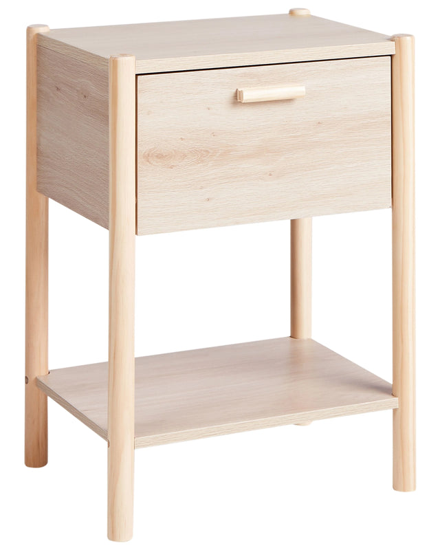 Bedside Table Light Wood MDF Pine Wood Legs 1 Storage Drawer 1 Shelf Scandinavian Modern Design Bedroom Beliani