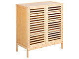 Bamboo Sideboard Shoe Cabinet Light Wood 2 Slatted Sliding Door Shelf Boho Style Storage Hallway Beliani