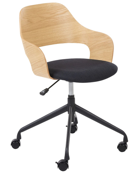 Office Chair Light Wood and Black Polyester Seat Adjustable Swivel Function Metal Legs Stylish Office Furniture Beliani