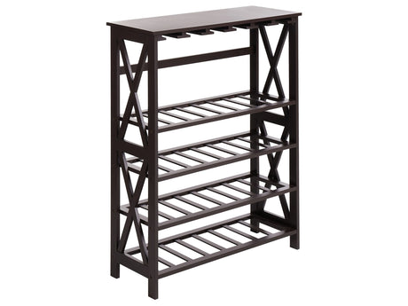 Wine Rack Holder Dark Brown MDF Pine Wood Legs 73 x 29 x 90 cm for Bottles and Glasses Classic Elegant Style Home Decor Beliani