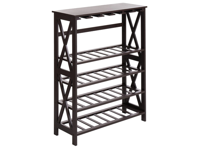 Wine Rack Holder Dark Brown MDF Pine Wood Legs 73 x 29 x 90 cm for Bottles and Glasses Classic Elegant Style Home Decor Beliani