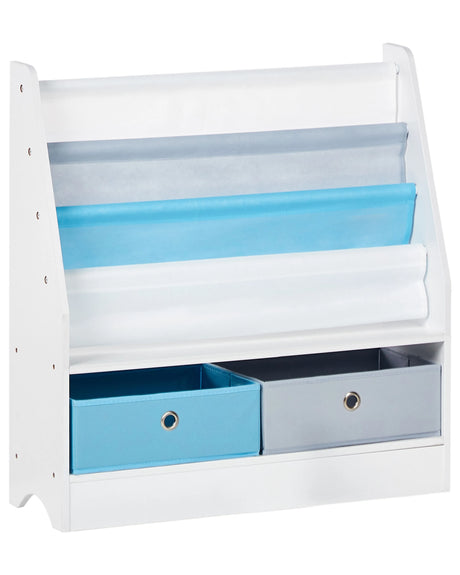 3 Tier Bookshelf White Particle Board Two Fabric Boxes Bookcase Kids Room Beliani