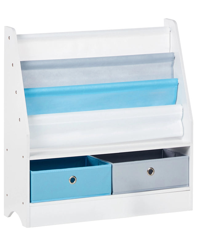 3 Tier Bookshelf White Particle Board Two Fabric Boxes Bookcase Kids Room Beliani